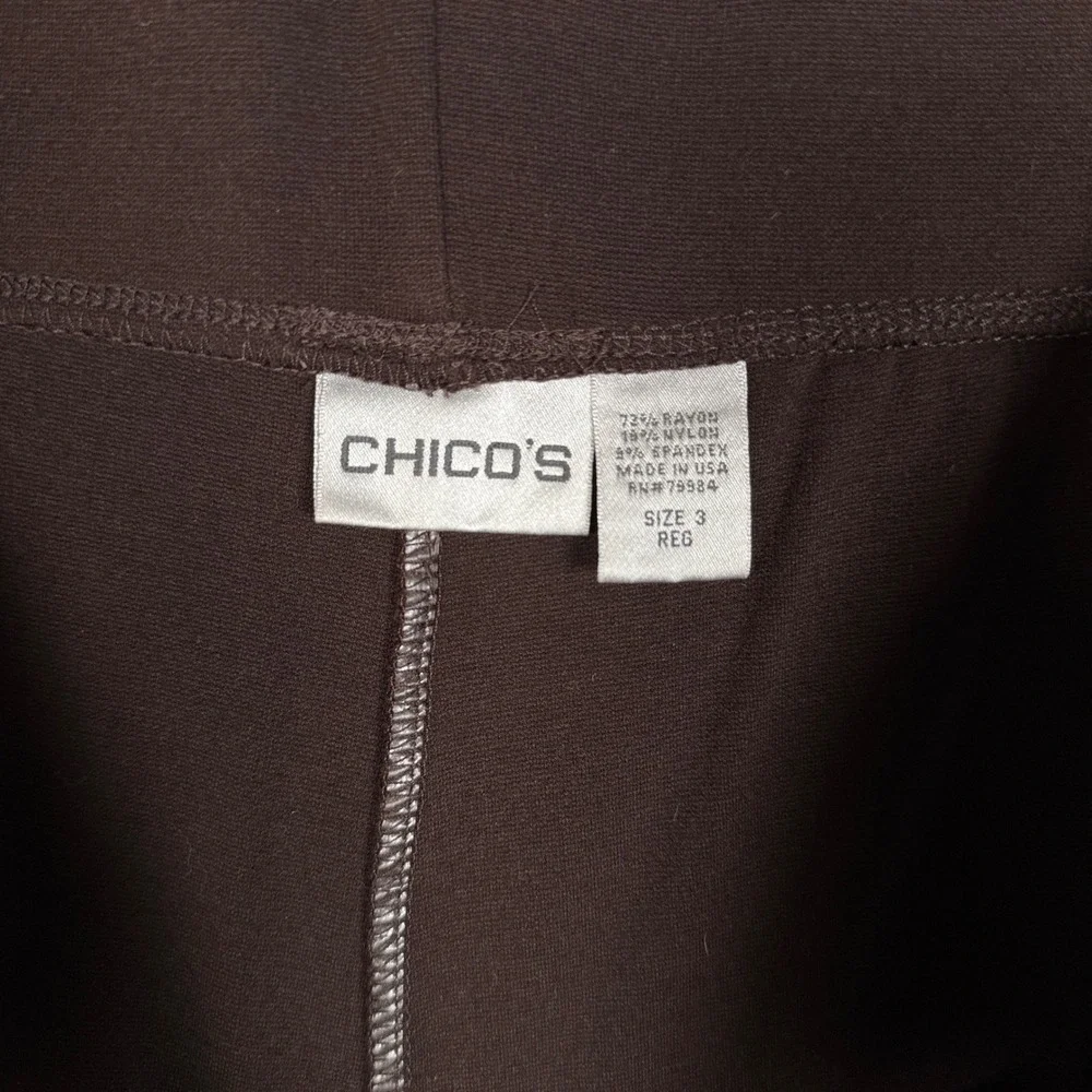 Chico's Size 3 US XL Pull On Pants Brown Rayon Nylon Blend Elastic Waist Stretch